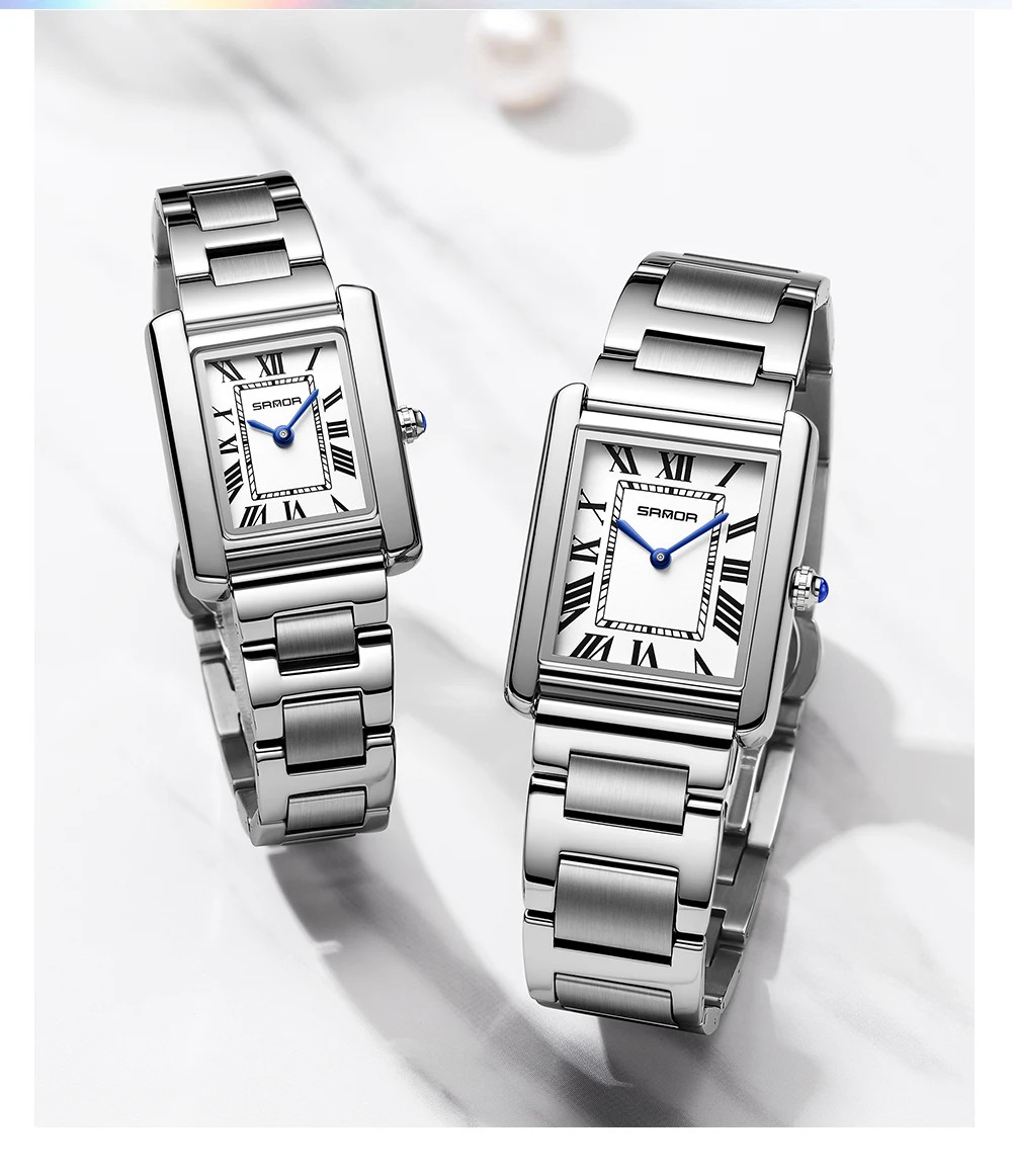 Fashion Roman Time scale 1108 Rectangular Couple Frank Watch Silver Luxur