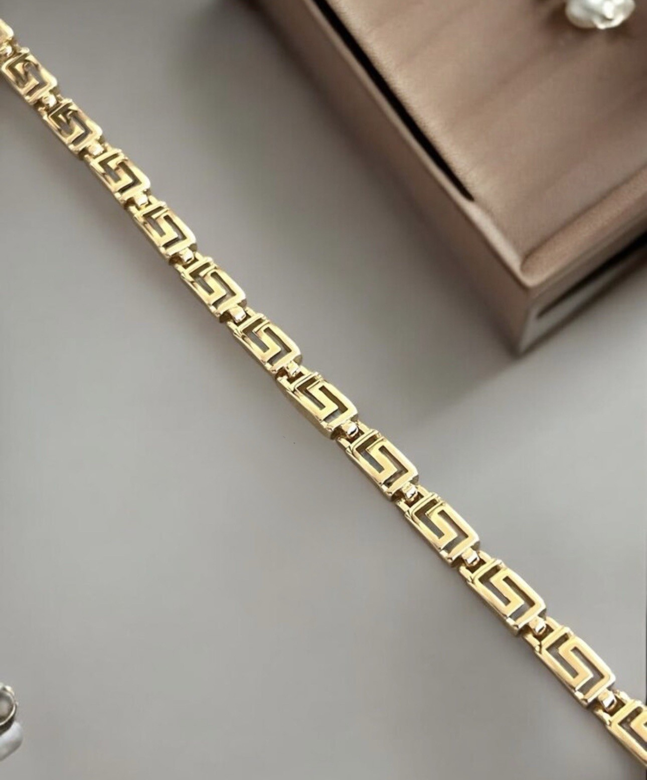 14k Gold Plated Greek Key Bracelet Minimalist Jewelry