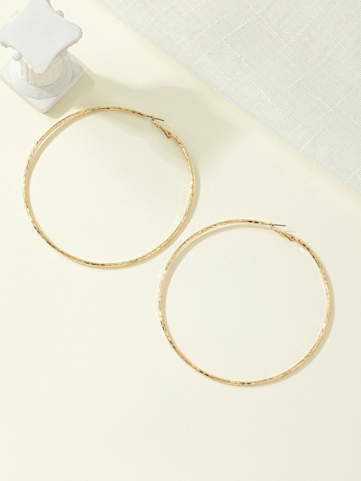 Large Textured Hoop Earrings Oversized 90mm Gold Silver Tone Statement Women