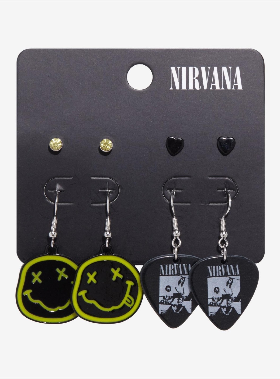 Hot Topic Nirvana Logo & Guitar Pick Drop Earring Set New