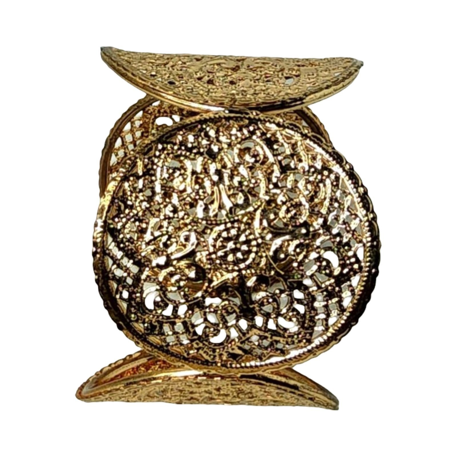 Vintage Gold Tone Oval Panel 7″ Open Cuff Bracelet 1.5″W Medallions