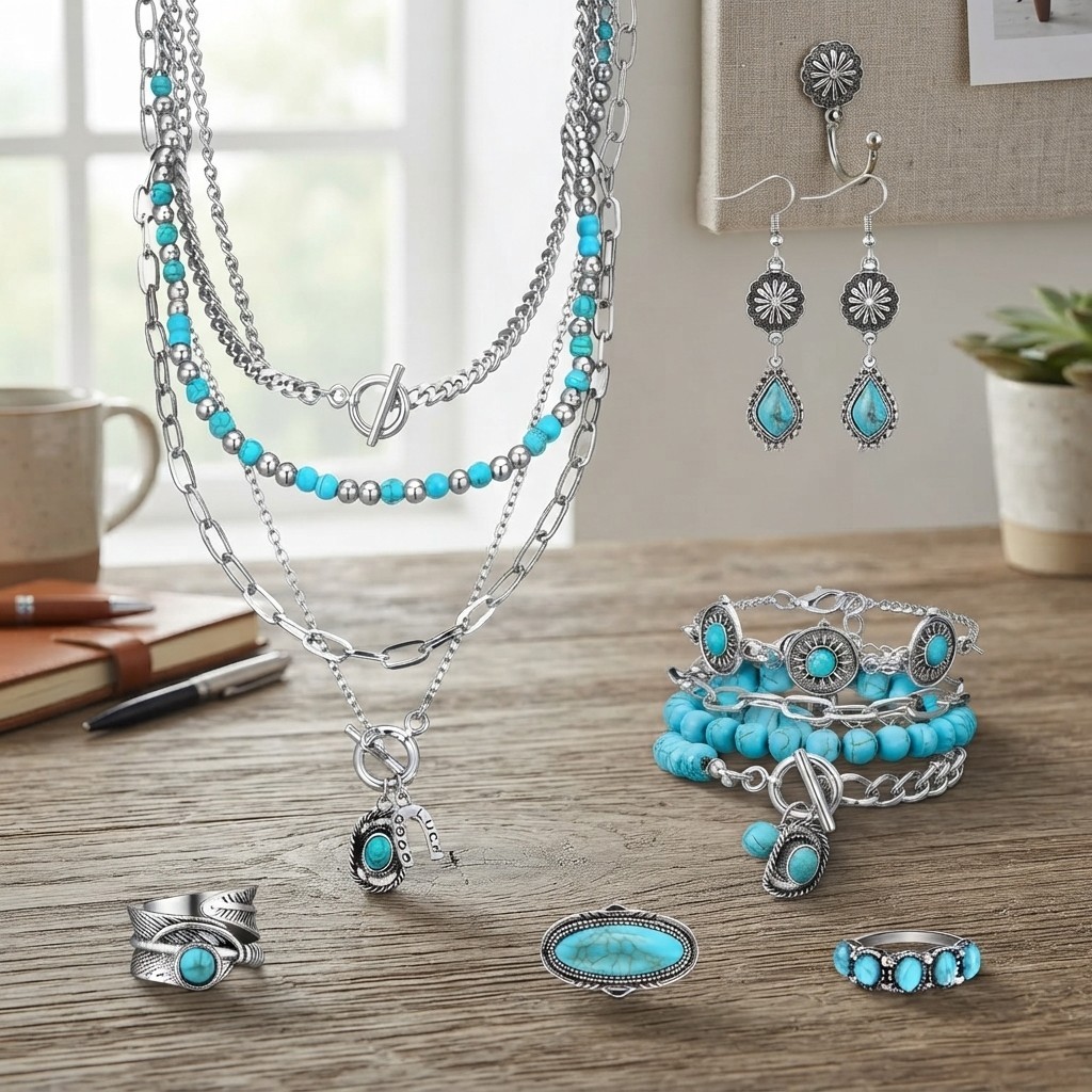 Elegant 6-Piece Turquoise Jewelry Set for Women: Perfect Gift for Any Occasion