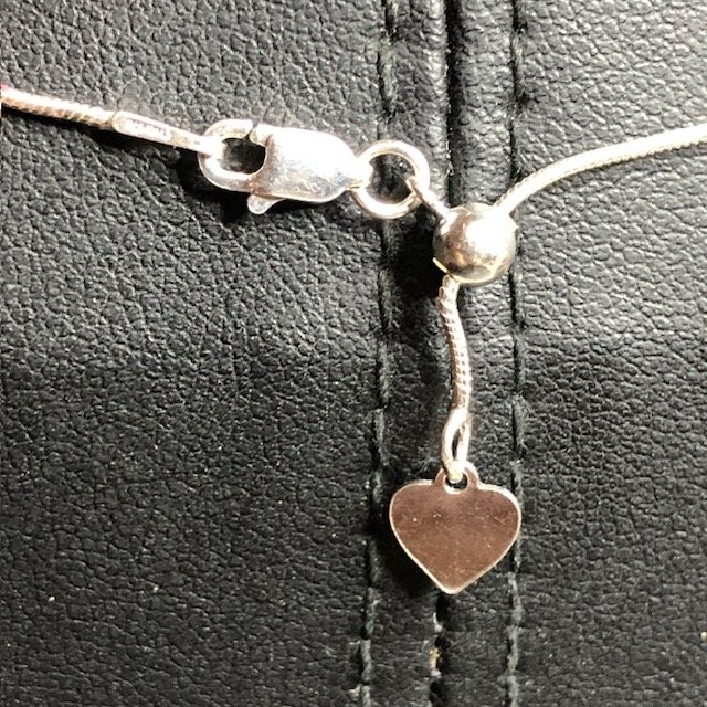 B3789 Sterling Silver Snake Chain Necklace Adjustable Slider Heart 3.8g 22″