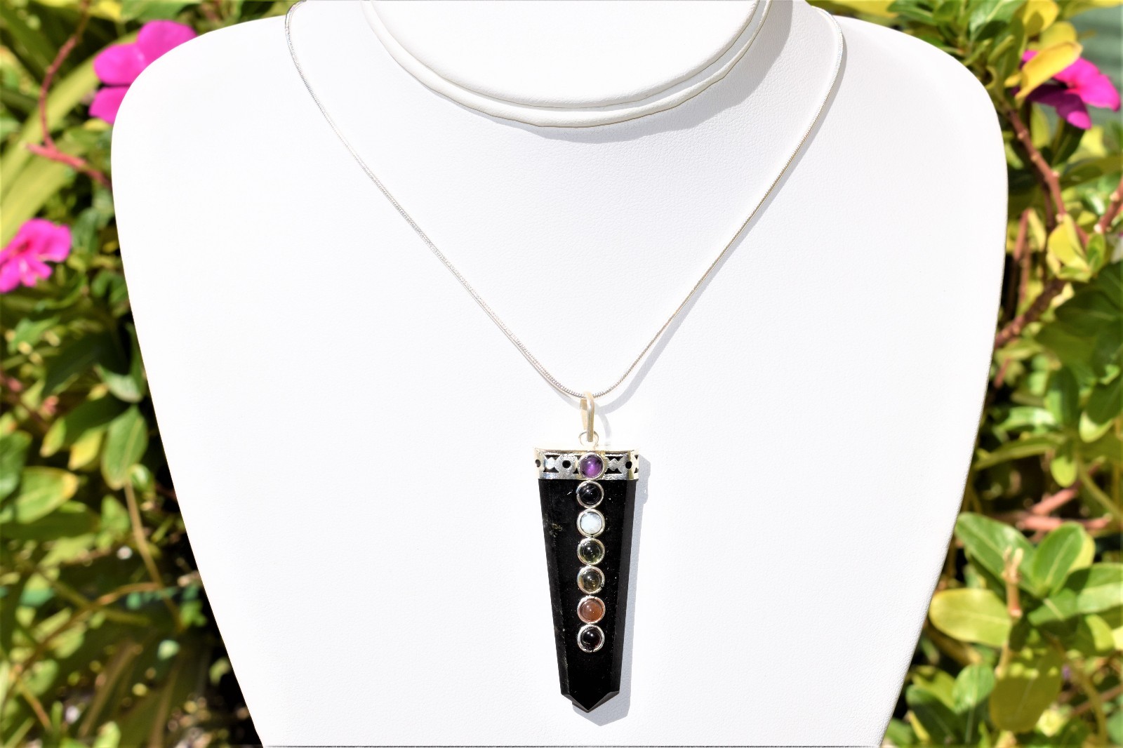 CHARGED 7 Chakra Himalayan Black Tourmaline Pendant + 20″ Stainless Steel Chain