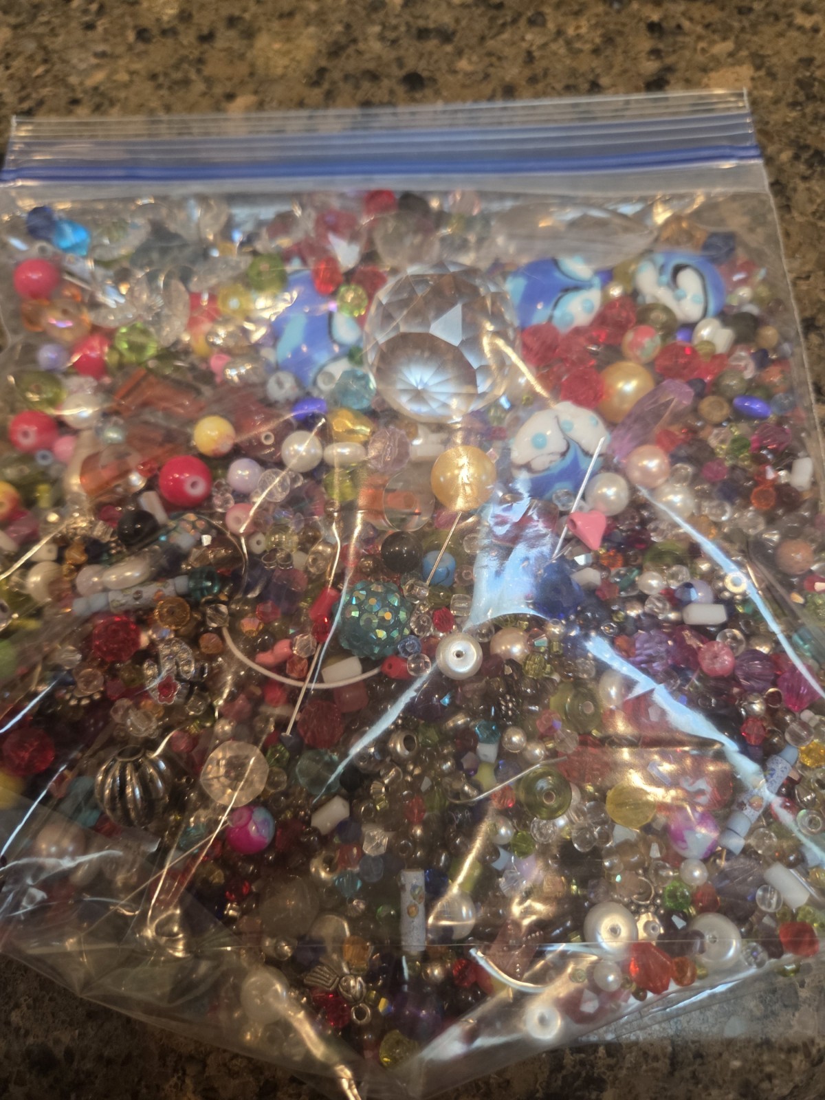 Assorted Multicolor Mixed Loose Beads Lot, Glass/Plastic/Metal, Faceted