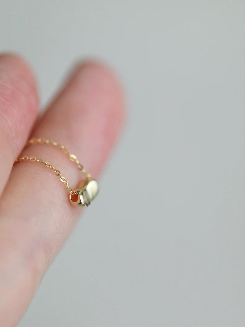 Solid 14K Yellow Gold Bean Pendant Necklace AU585 Stamp, 16.5” Adjustable