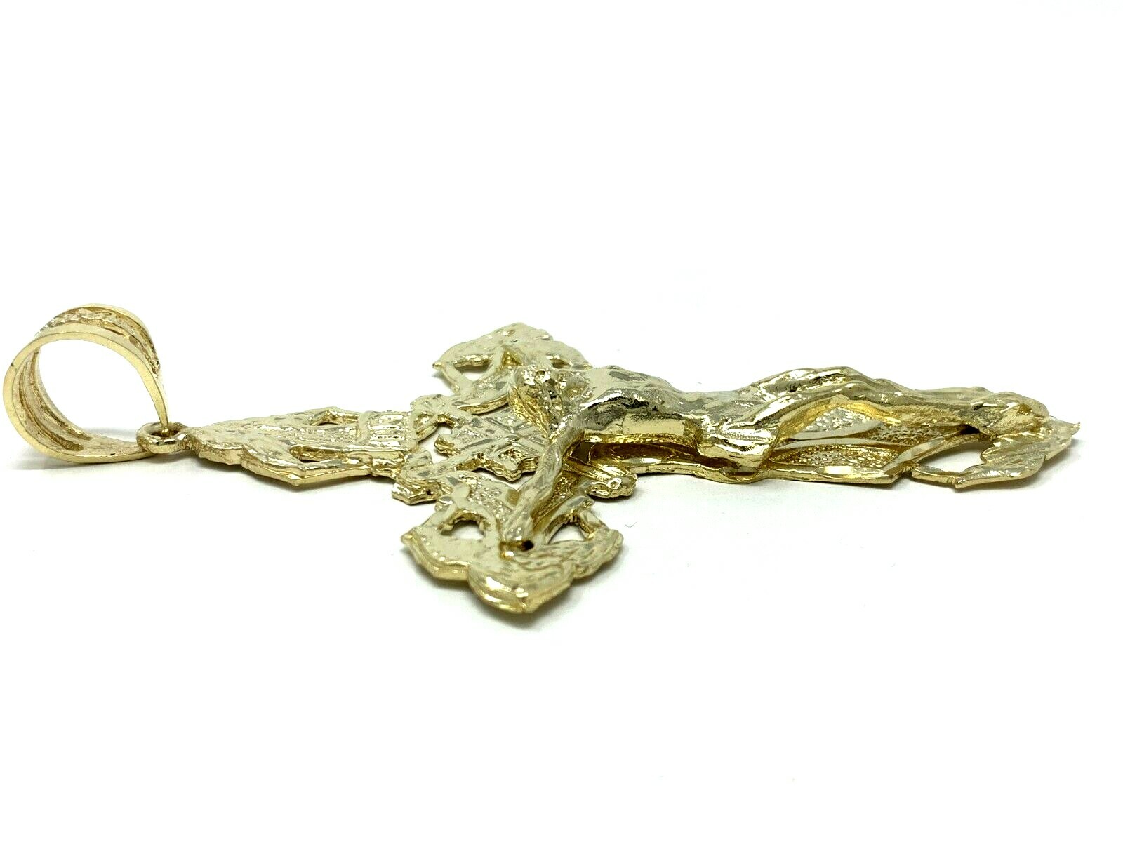 10k Yellow Gold Religious INRI Jesus Christ 3D Big Cross Pendant 5.25″- 45 grams