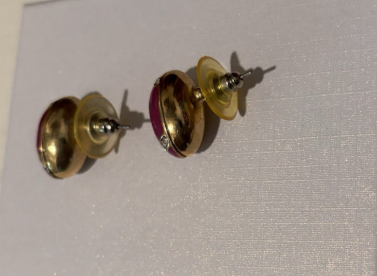 Betsey Johnson Football Stud Earrings RARE Pink Maroon Sparkles