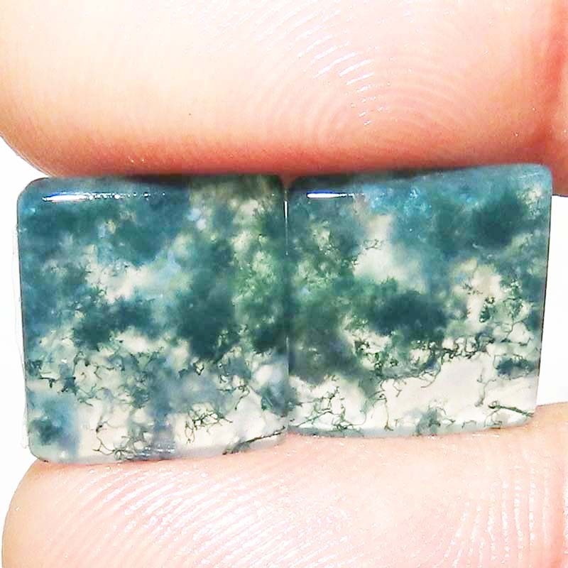 Green Moss Agate Pair Cushion 16.10 Cts 100% Natural Cabochon Gemstone 13X14X3mm