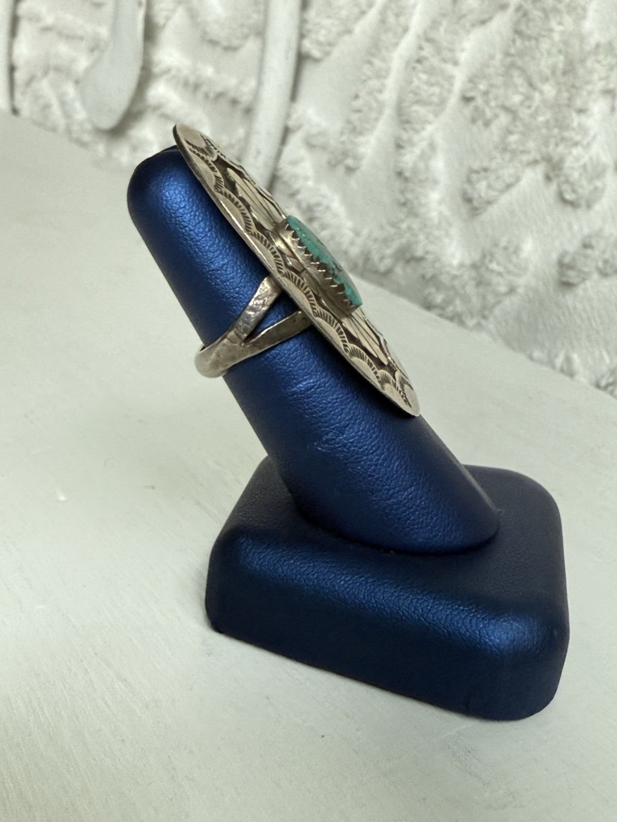 BEAUTIFUL Navajo KIRK SMITH KS Sterling Silver Turquoise Concho Statement Ring 7