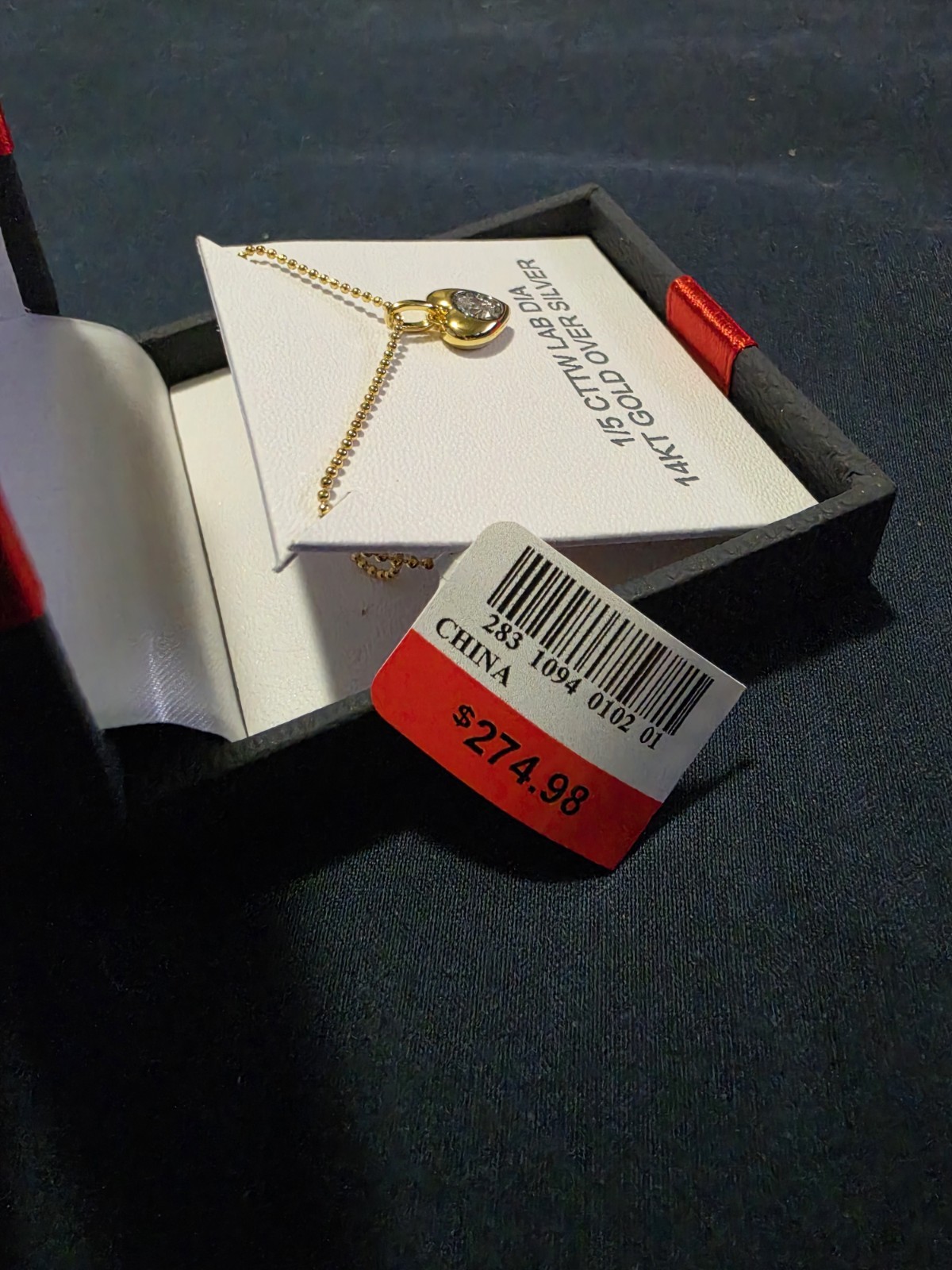 1/5 CTW Lab-Created Diamond Heart Charm Pendant Ball Chain 14K Gold Plated