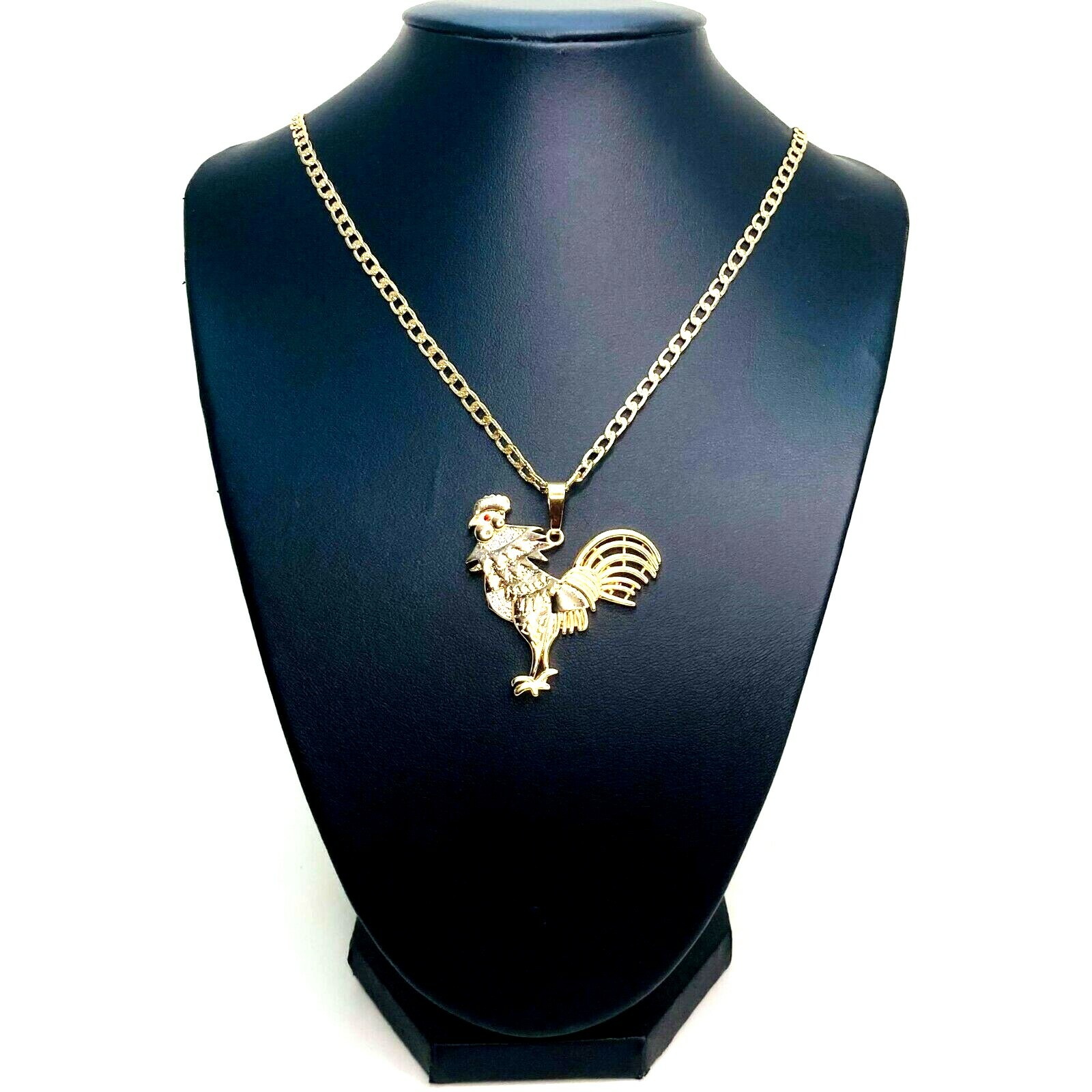 14k Gold Plated Rooster Necklace Figaro, Rope,Cuban Chain 24″ Collar Gallo