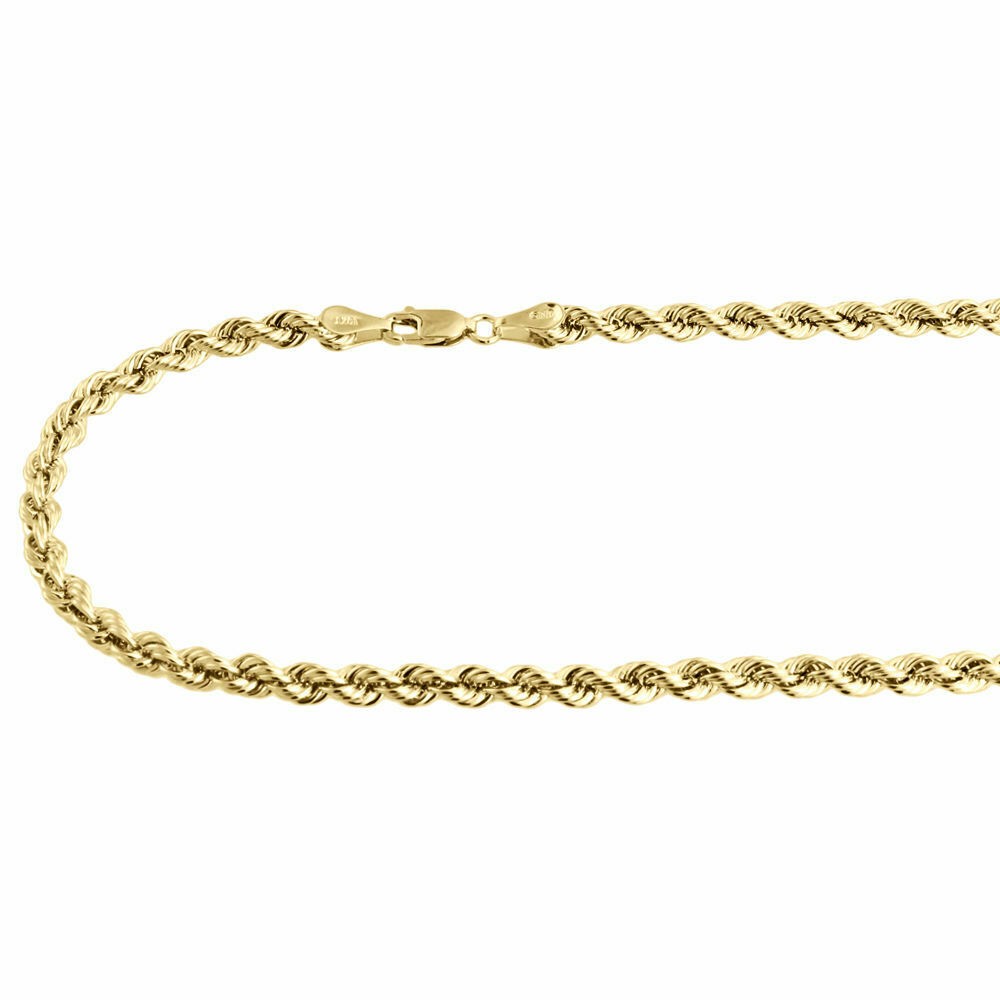 10K Yellow Gold Mens or Ladies Hollow Rope Chain Necklace 4 MM 16″ – 30″ Inches