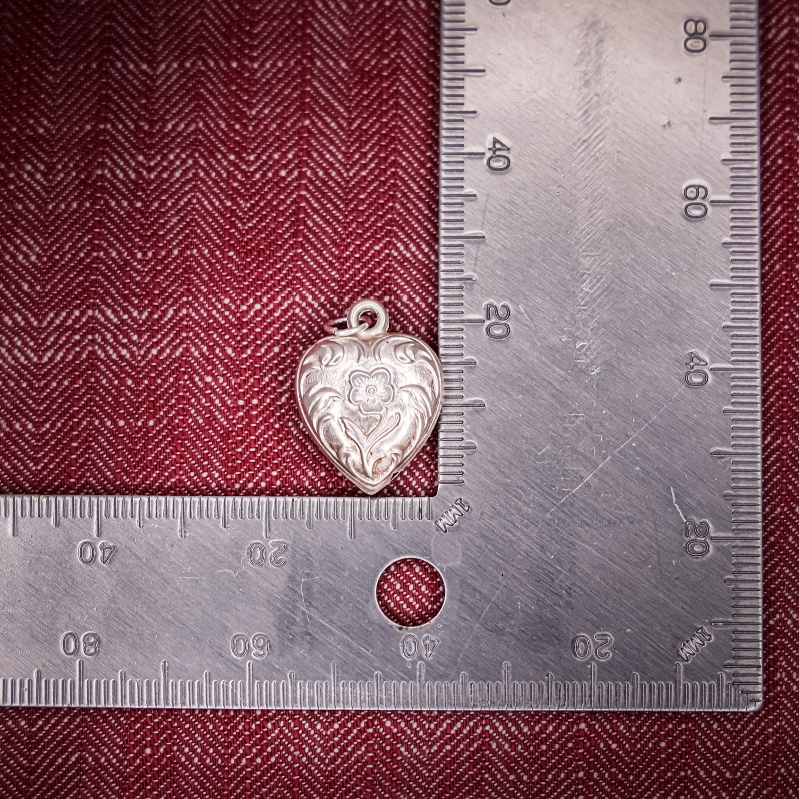 Antique French Puffy Heart Charm Sterling Silver Die Struck 19th Century