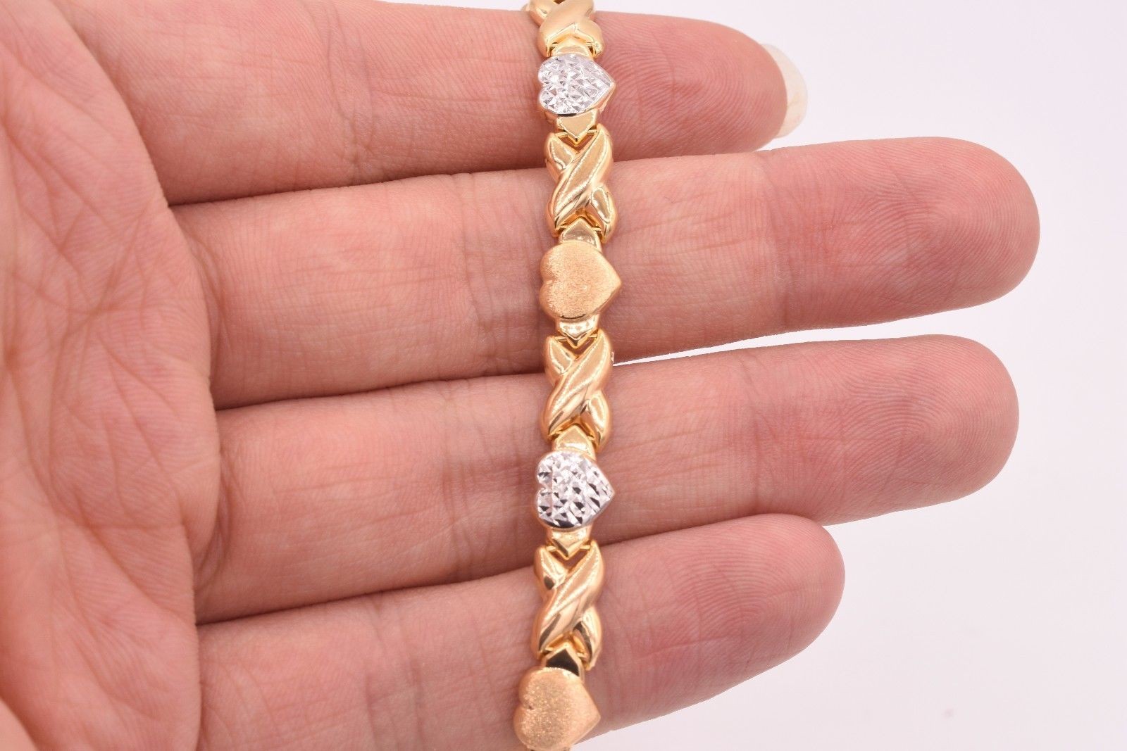 Hearts & Kisses Stampato Chain Necklace 14K Yellow White Gold Plated 925 Silver