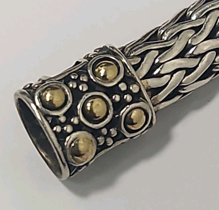 JOHN HARDY CLASSIC SS/18K GOLD DOT CLASP PUSH LOCK BRAIDED CHAIN BRACELET