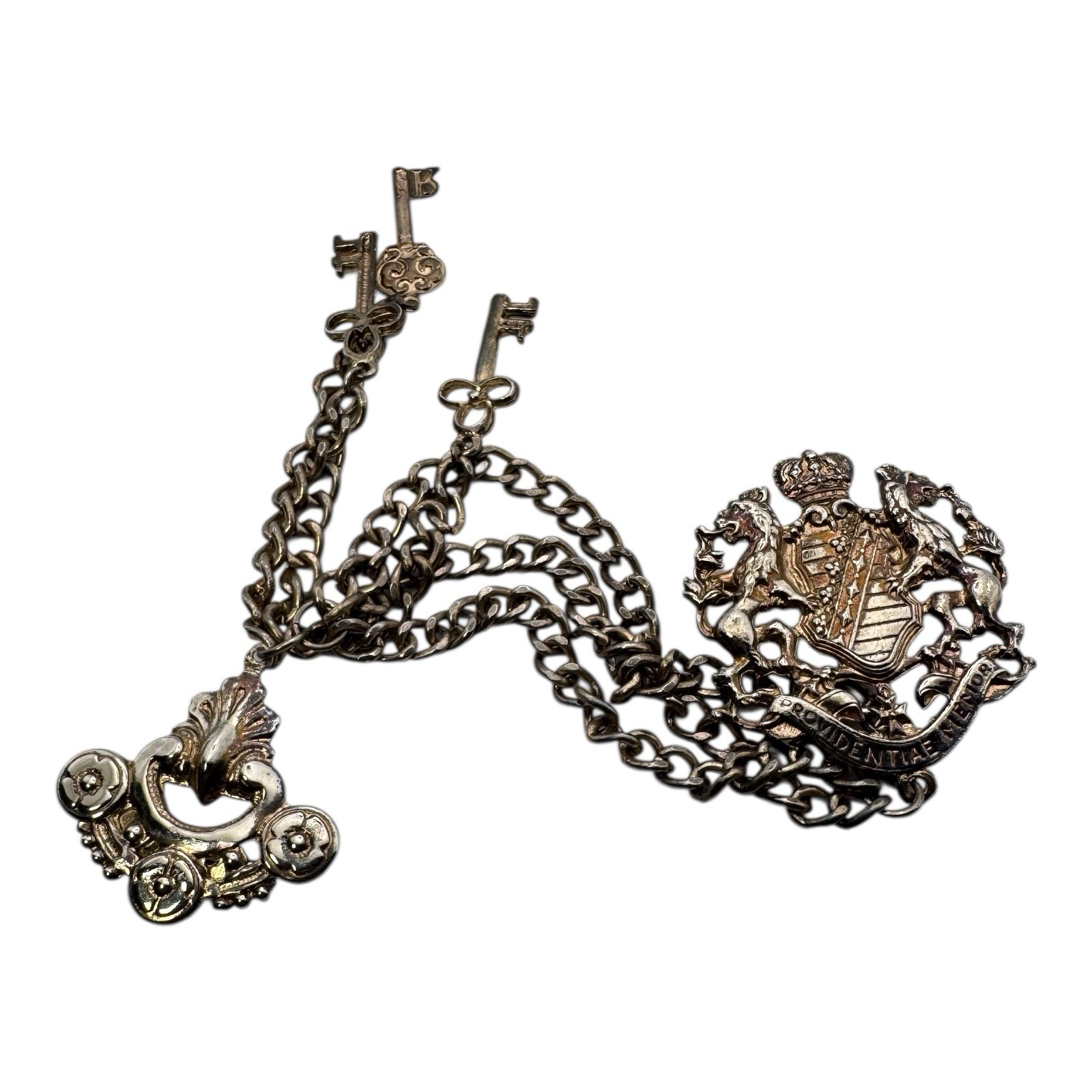 Heraldic Coat of Arms Brooch Chain Victorian Style Crown Lion Eagle Keys Crest