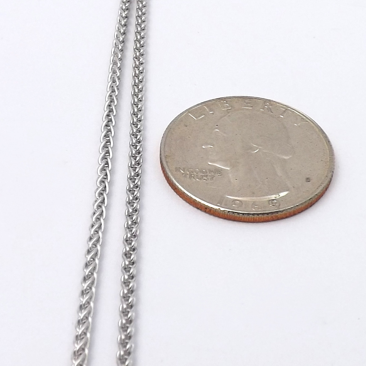 14k White Gold Round Wheat Link Pendant Chain Necklace 18in 7gr 2mm New