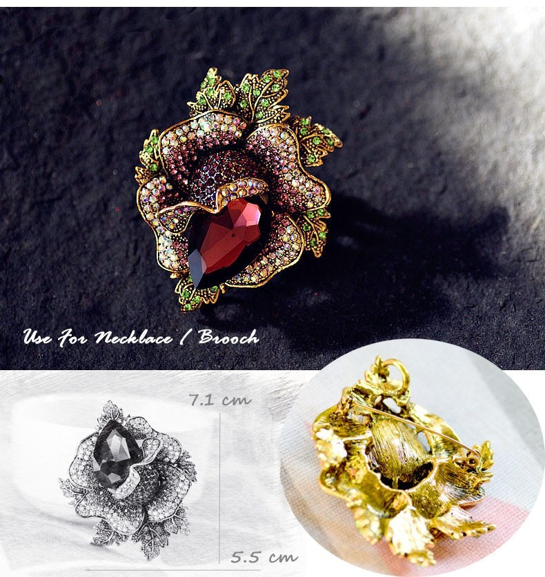 Vintage Floral Brooch Pin Multicolor Crystal Rhinestone Gold Tone Statement Jewe