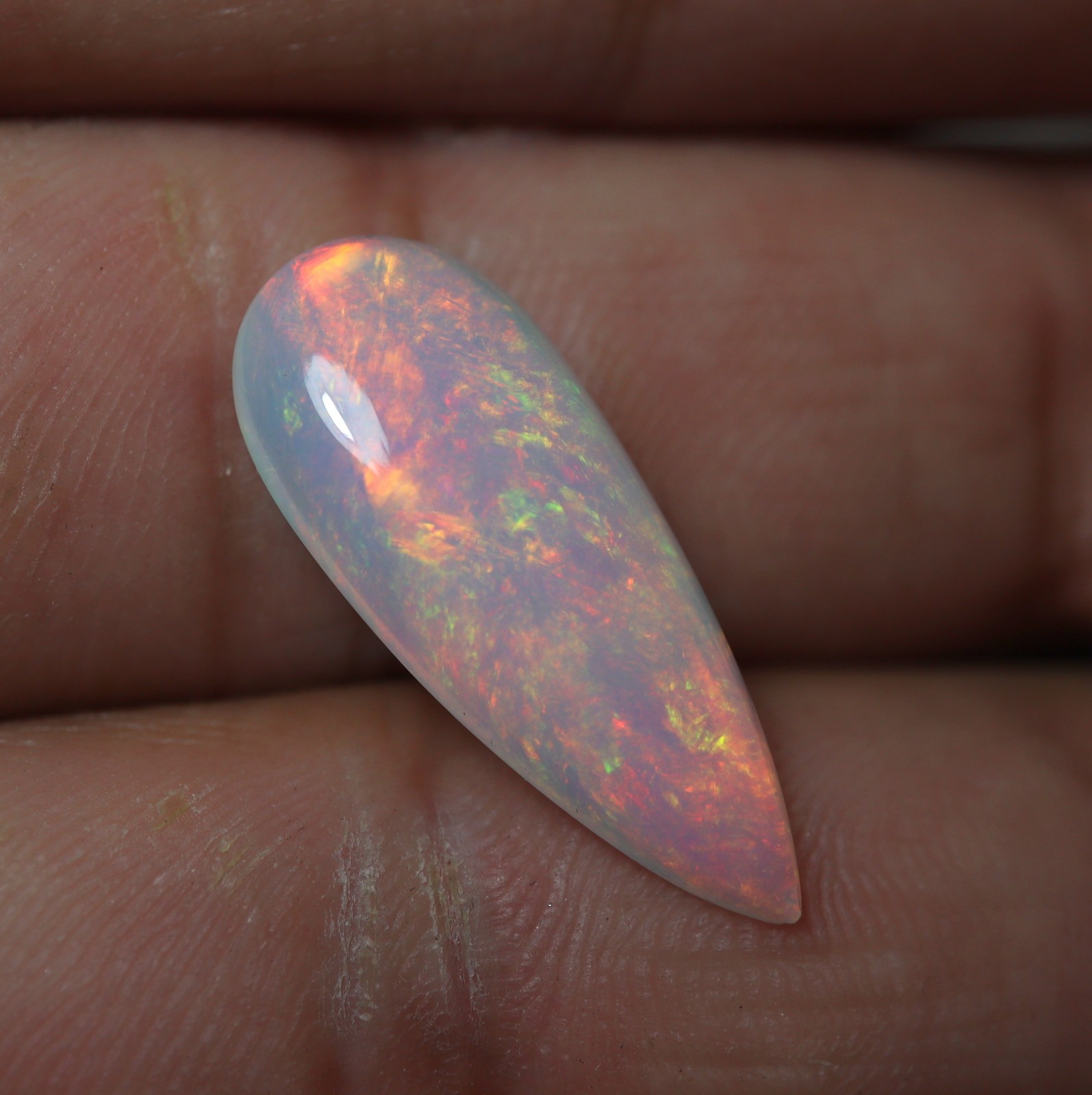 6.1 Cts Natural AAA Red Green Fire Ethiopian Opal Pear Cabochon 24.7x10x5.4 MM