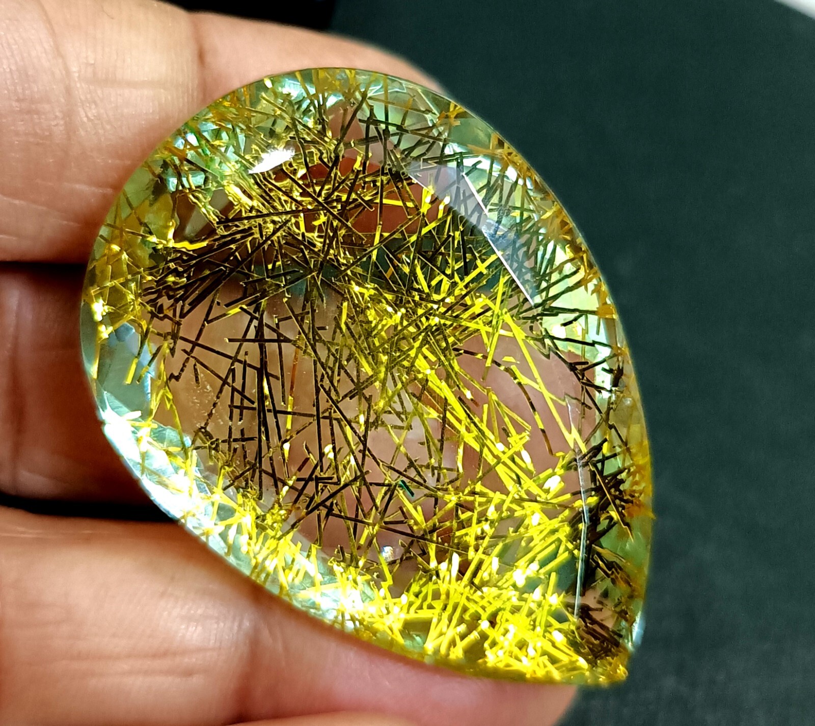 EGL Certified 144.60 Ct PEAR Cut Natural Yellow Rutilated Quartz Loose Gemstone