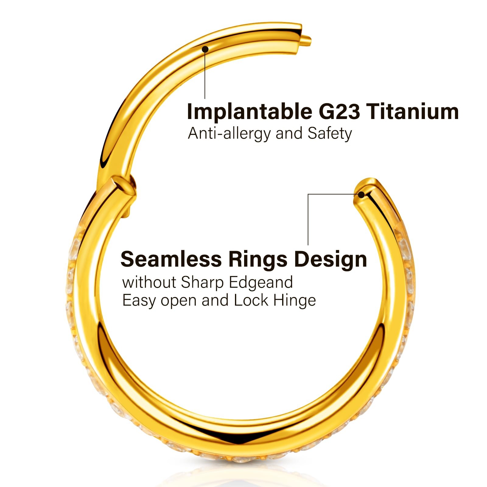 ONESING Nose Rings Hoop for Women 18G Titanium Clicker 18G(1mm)-12mm, Gold