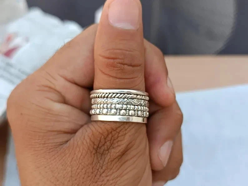 925 Sterling Silver, Solid Silver, Band Ring, Stacking Rings, Set of 6