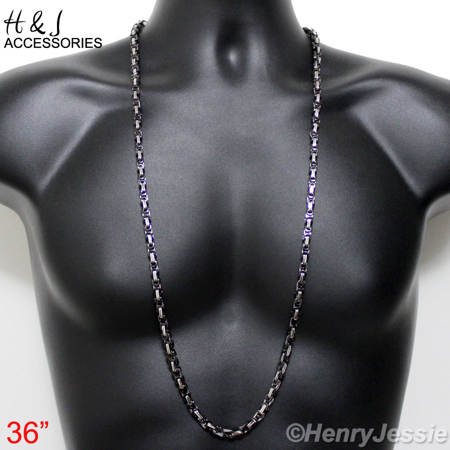 18-40″Stainless Steel 6mm Silver/Black Plated Byzantine Box Chain Necklace*NS