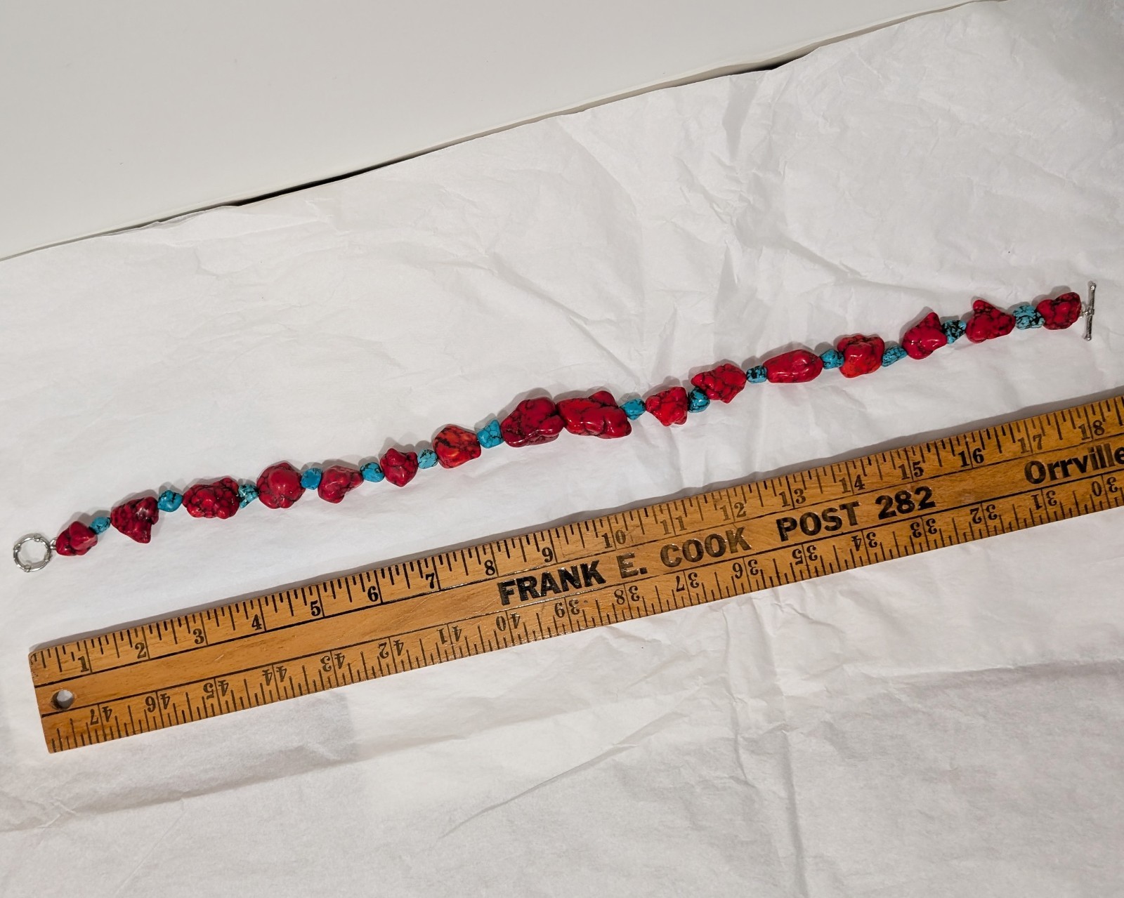 Chunky Necklace with Vivid Red and Blue Dyed Howlite Nuggets 18.5 in.