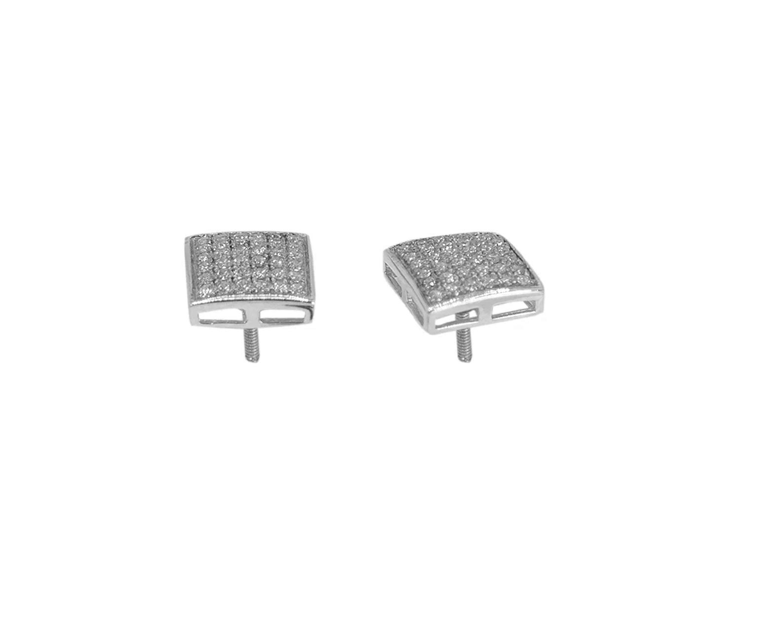 Mens 925 Sterling Silver CZ Square Kite Earrings Studs 9mm