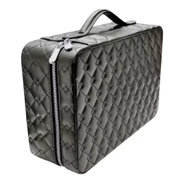 Black and Orange LED Light Luxury Travel Jewelry Case Organizer Genuine Leather