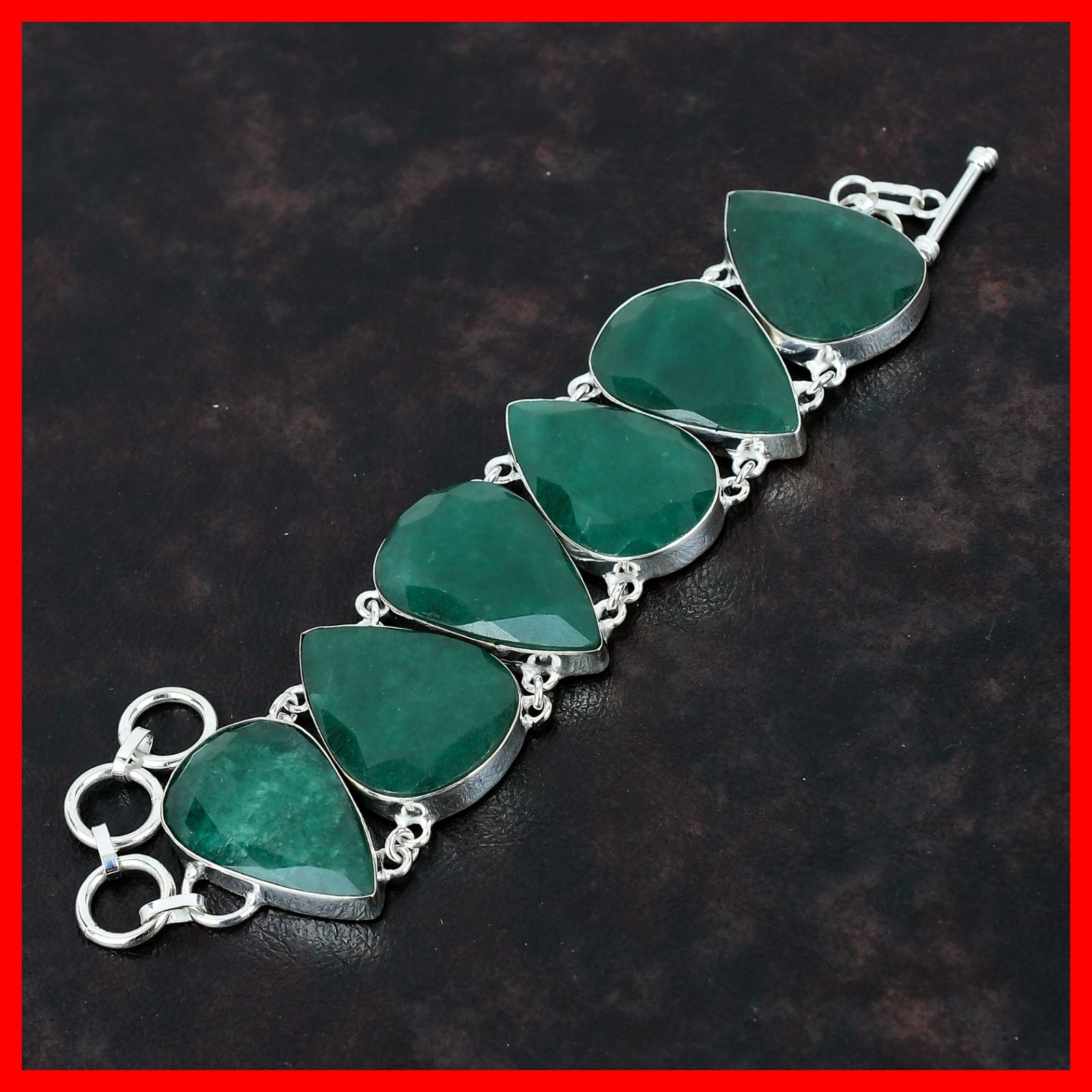 Zambian Emrald Gemstone Chain Anniversary Elegant Bracelet 925 Sterling Silver
