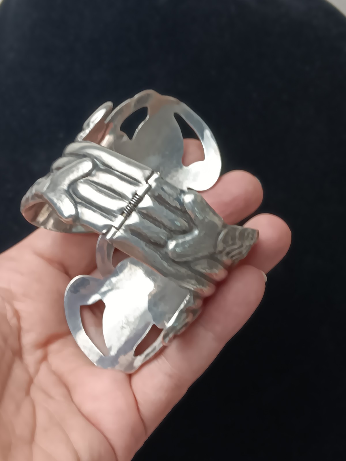 Vintage Taxco Villasana Sterling Silver Hinged Koi Fish Clamper Cuff Bracelet