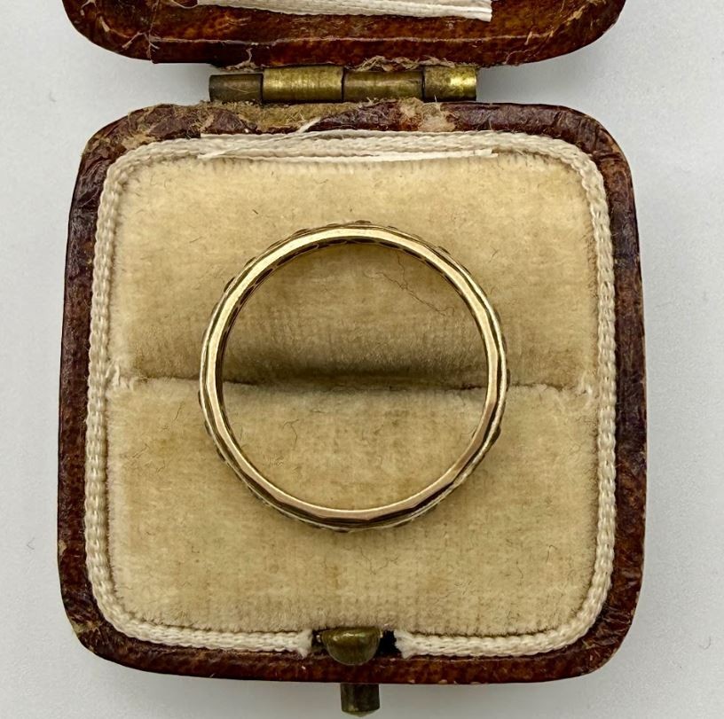 Vintage 9k Solid Yellow Gold Quartz Eternity Ring, Size 6.5