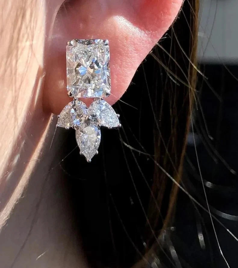 4 CT Radiant F-VS1 Lab Grown Diamond Wedding Drop Dongle Earrings 14K White Gold