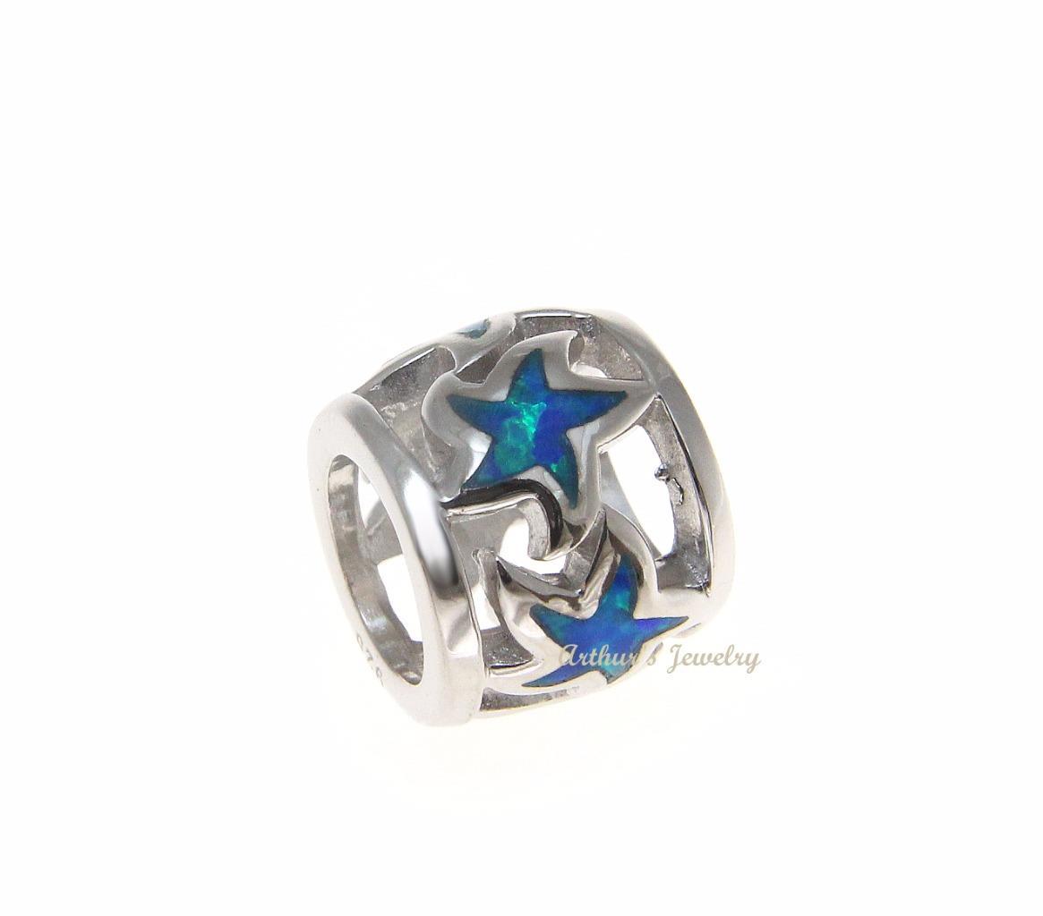 INLAY BLUE OPAL HAWAIIAN SEA STARFISH BARREL TUBE PENDANT 925 SILVER 9.35MM