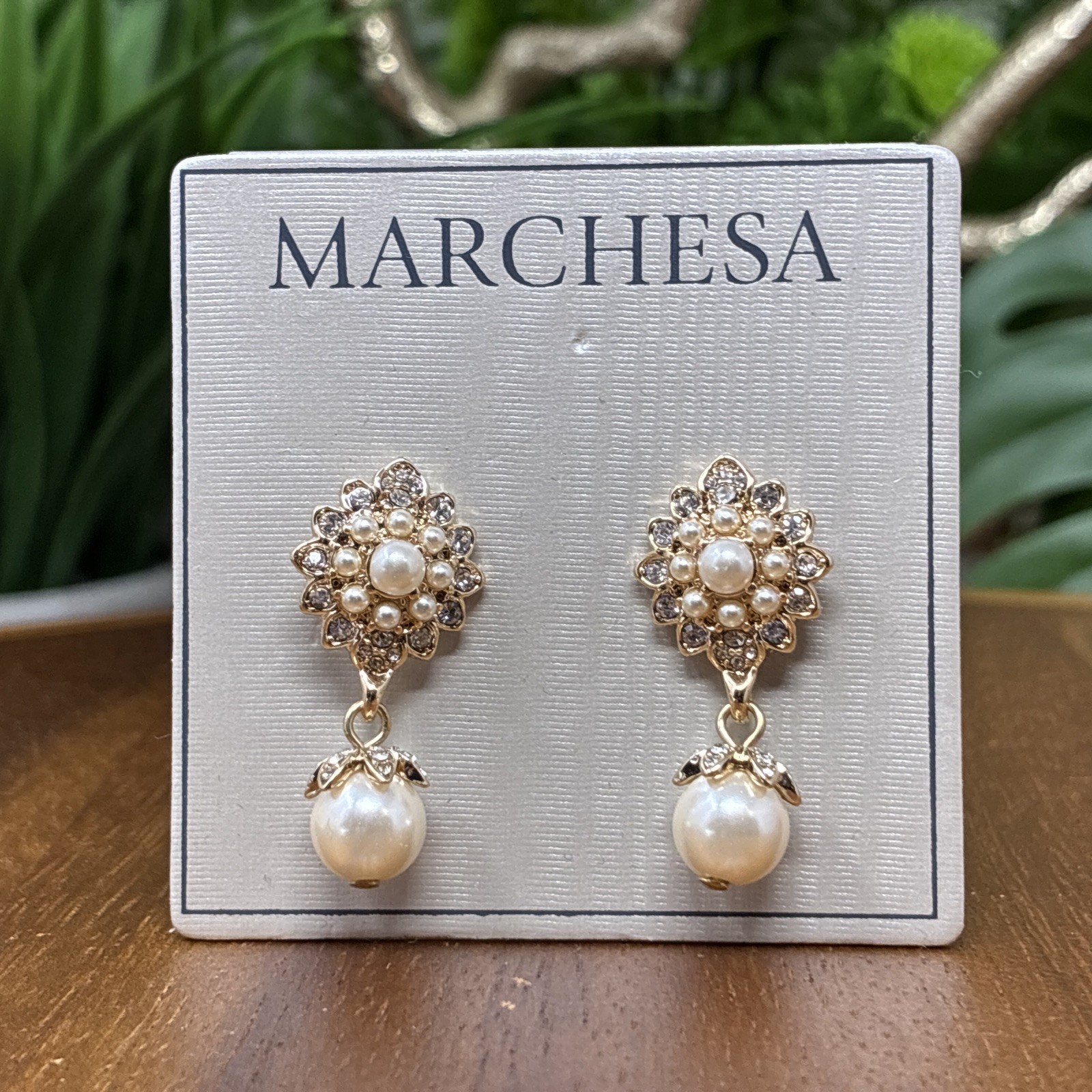 MARCHESA Faux Pearl and Rhinestone Crystal Dangle Drop EARRINGS ~ NWT