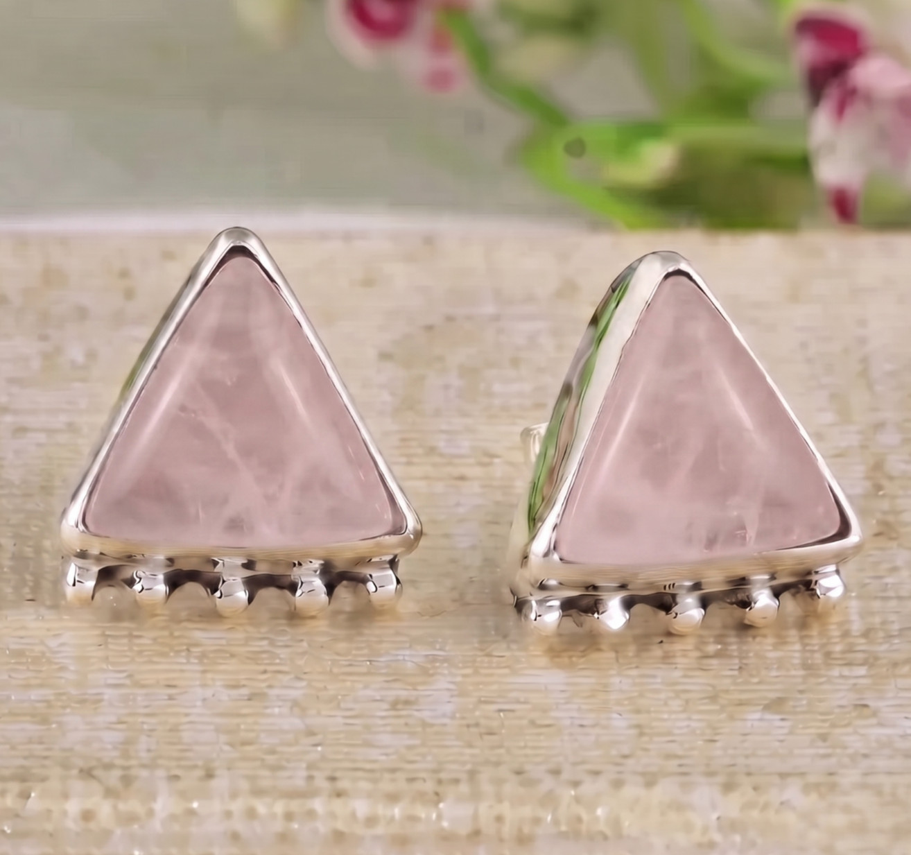 Sterling Silver Studs Rose Quartz Pink Crystal Healing Gemstone Womens Earrings
