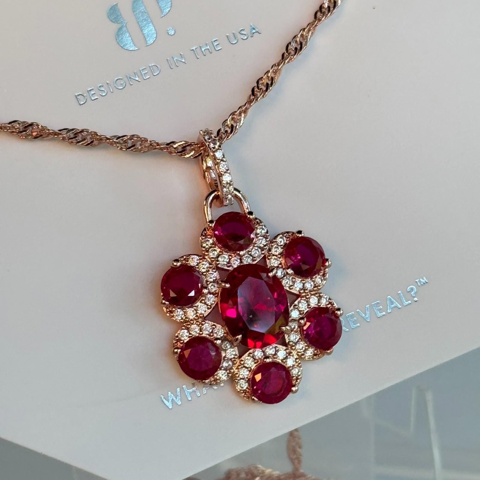 Bomb Party July Flower Necklace “Ruby Bliss” NK48929 LC Ruby On Rose Gold