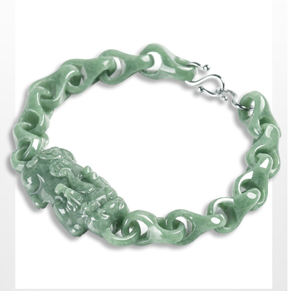 Certified Grade A Green Natural Burma Jade jadeite Interlocking PiXiu Bracelet