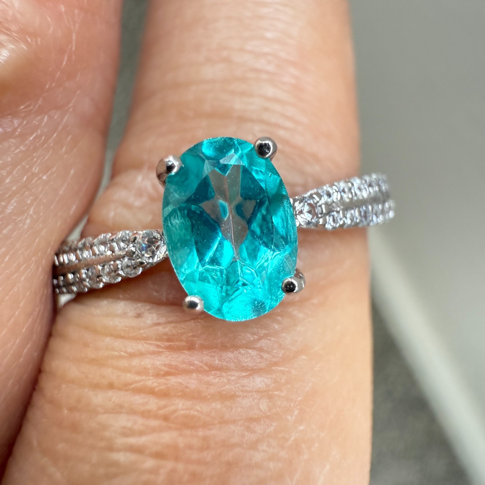 925 Sterling Silver Ring 7x5mm Natural Paraiba Topaz Gemstone Zircon Birthstone