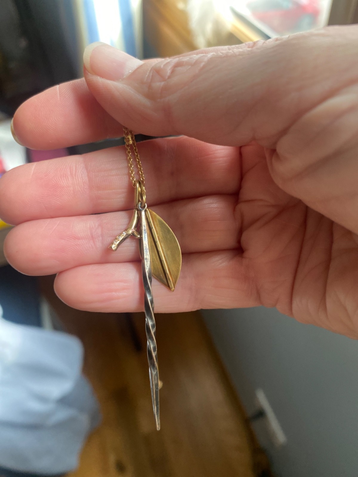 Sarah McGuire Studio Gold Long Necklace with Three Mixed Metal Pendants