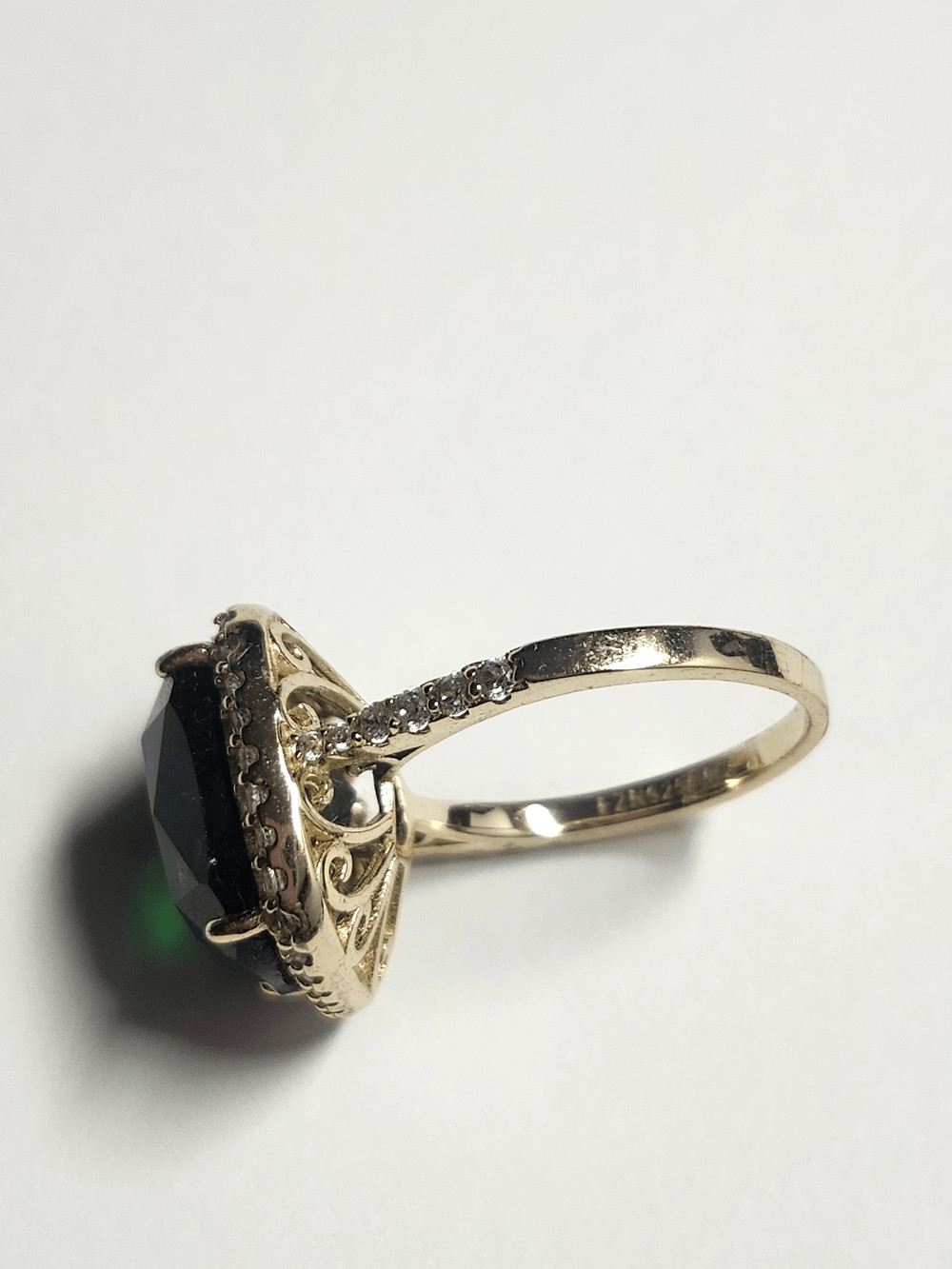 Fuzion Creations Gold Over Sterling Silver Cushion Green Halo Ring w/ Pave Band