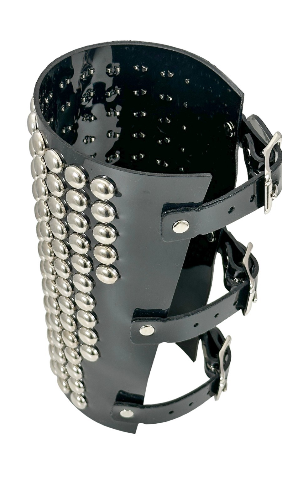 14 ROW ROUND STUD GAUNTLET BRACER WITH BUCKLE PVC VINYL PUNK THRASH METAL USA