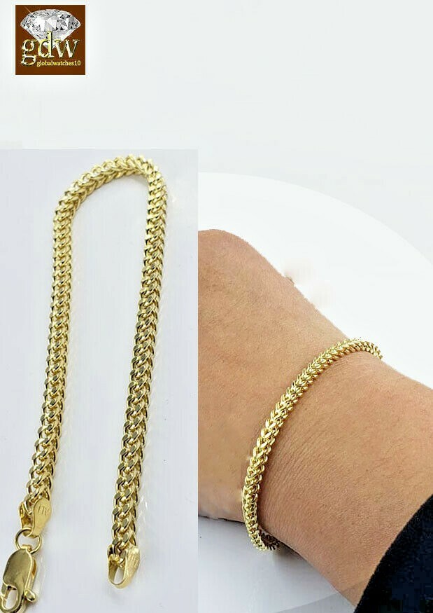 10k Yellow Gold Franco Bracelet 4mm 8″ Inch Men Women Rope Cuban Link Real gold
