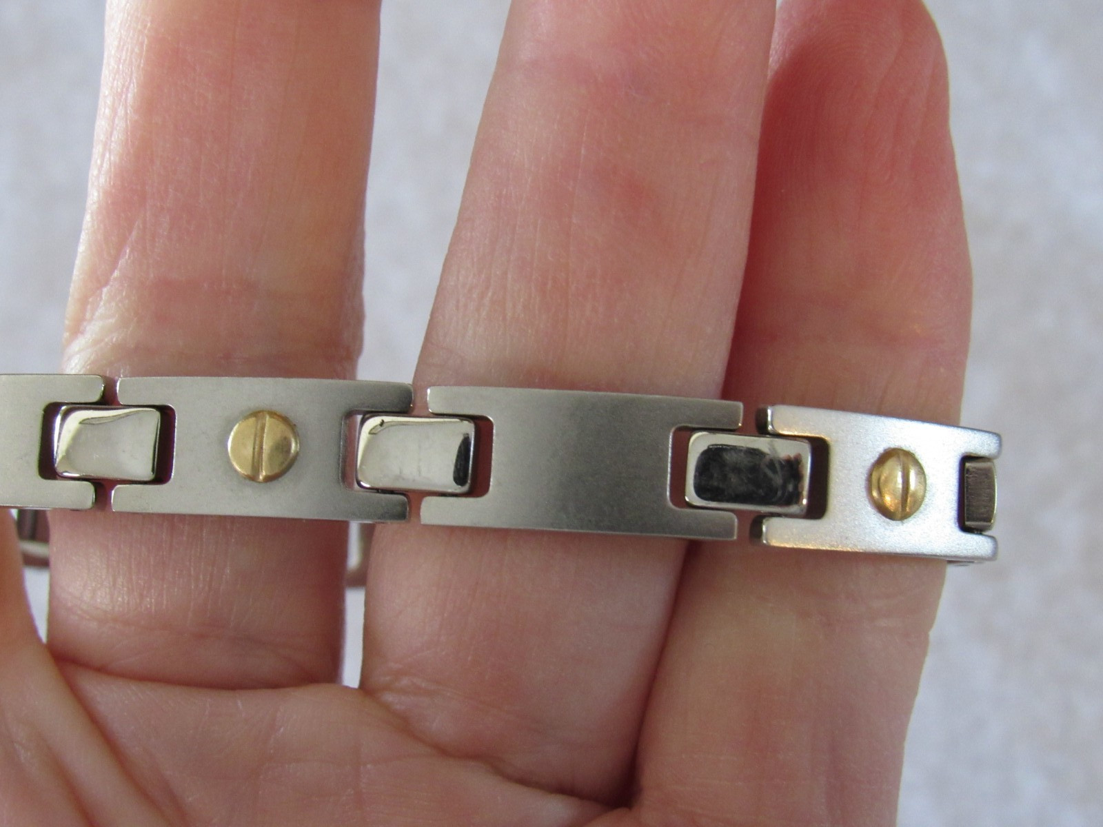 Vintage Men’s RCI 18K Gold & Brushed Stainless Steel Box Link Bracelet 8 1/4″