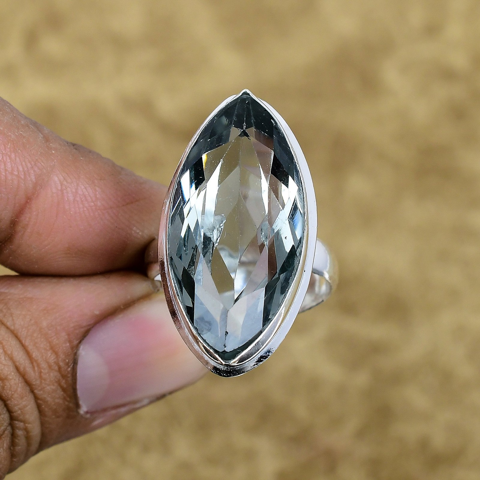 Natural Alexandrite Quartz Marquise Gemstone Adjustable Ring 925 Sterling Silver