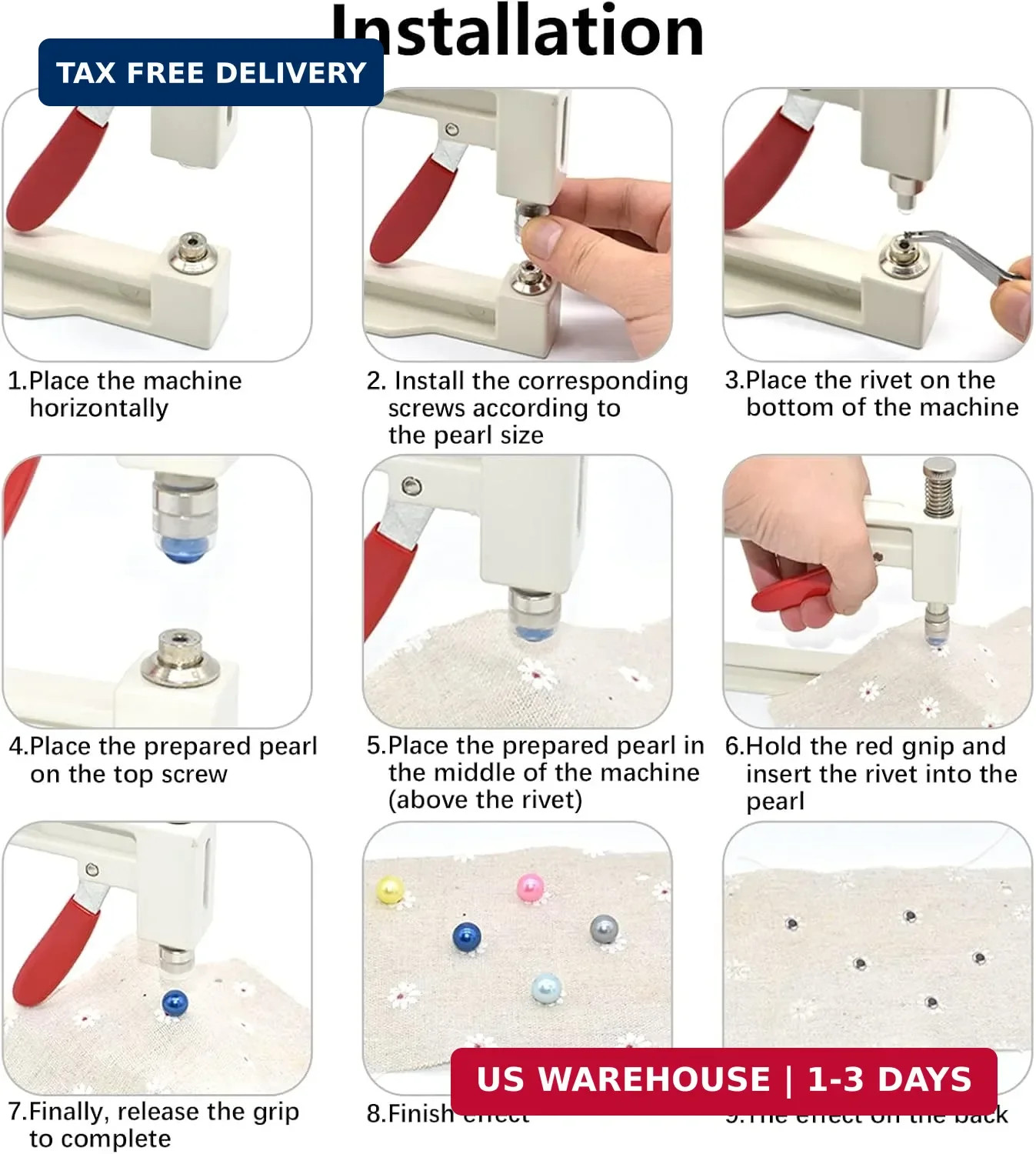 Pearl Setting Machine and Hand Press Pearl Setting Tools 5 Sizes Colorful no Hol
