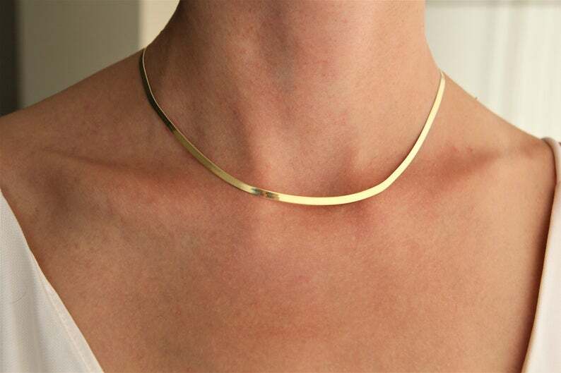 Men&Womens Genuine 18K Gold Filled Italian 16-24″ Flat Snake Chain Necklace C764