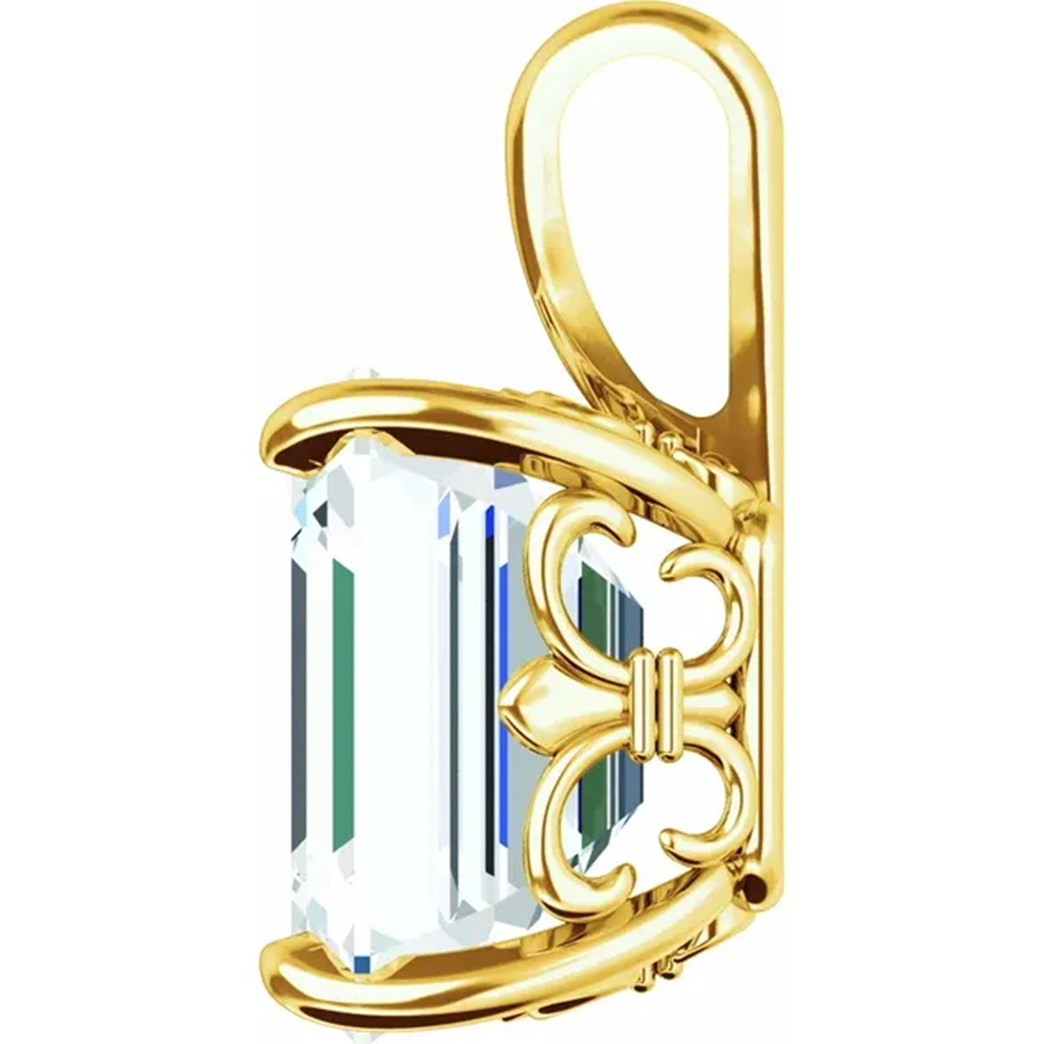 Pendant Mounting Emerald Cut 14K Yellow Gold Fleur-De-Lis Style 4 Prong Setting